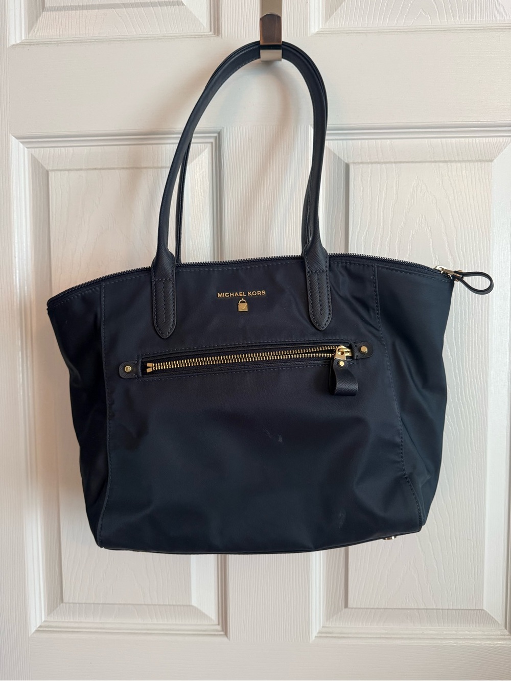 Michael Kors Navy Nylon Tote with Gold Accents